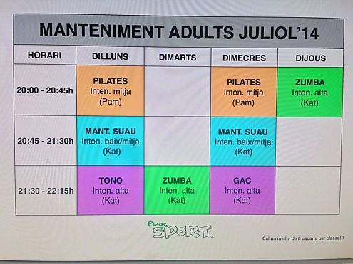 CLASSES MANTENIMENT ADULTS JULIOL'14